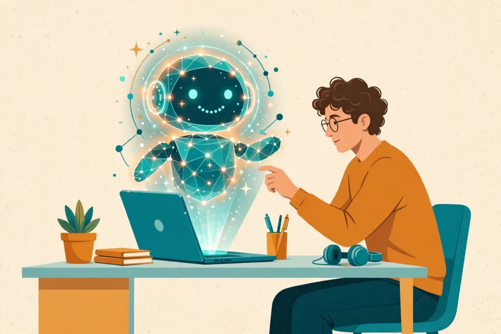 Illustration of using AI chatbots at work